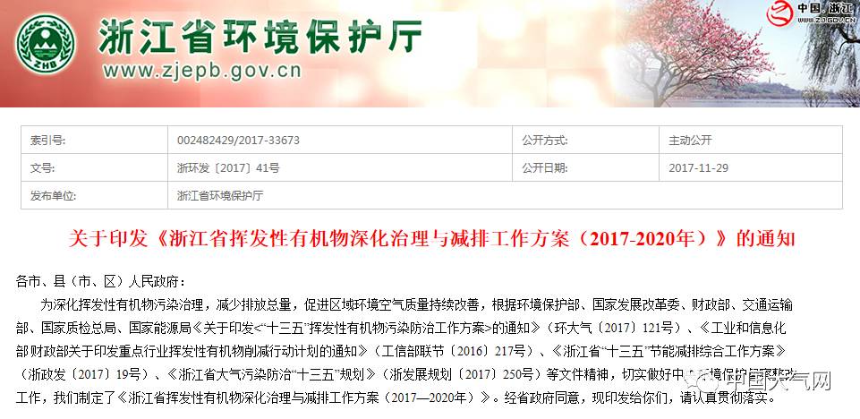 未來五年 浙江將對10重點(diǎn)行業(yè)VOCs深度治理 明年減排超12萬噸